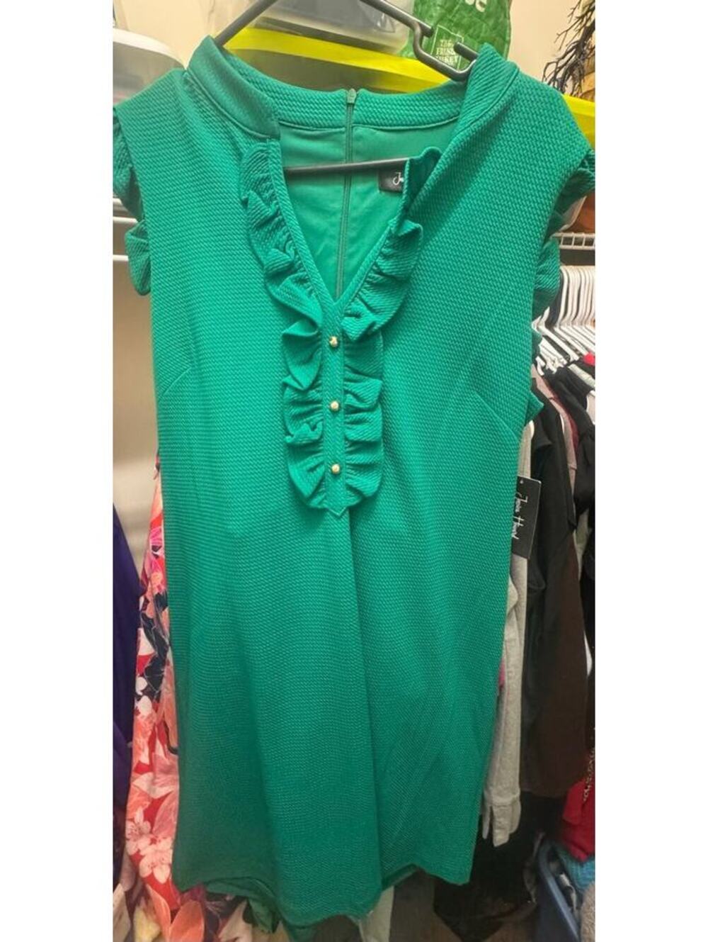 NWT Jessica Howard Green Ruffle Textured Knit Dress Size 12
